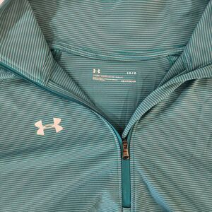 Under Armour 1/4 Zip Pullover Shirt Teal Green Striped Womens Size Large